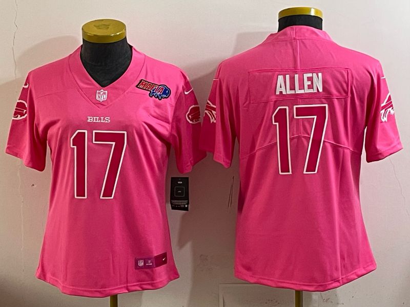 Women 2025 Buffalo Bills 17 Allen Pink Nike Limited NFL Jersey style 0068